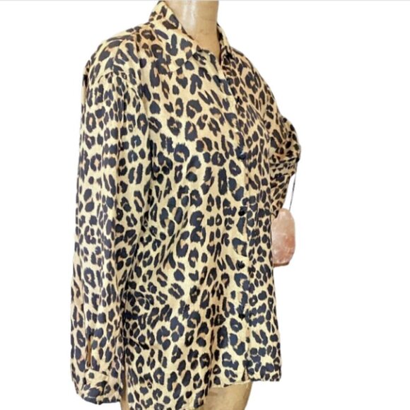 VTG Stunt 100% Silk Leopard Print Button Front Blouse Top S #303B - Picture 3 of 7